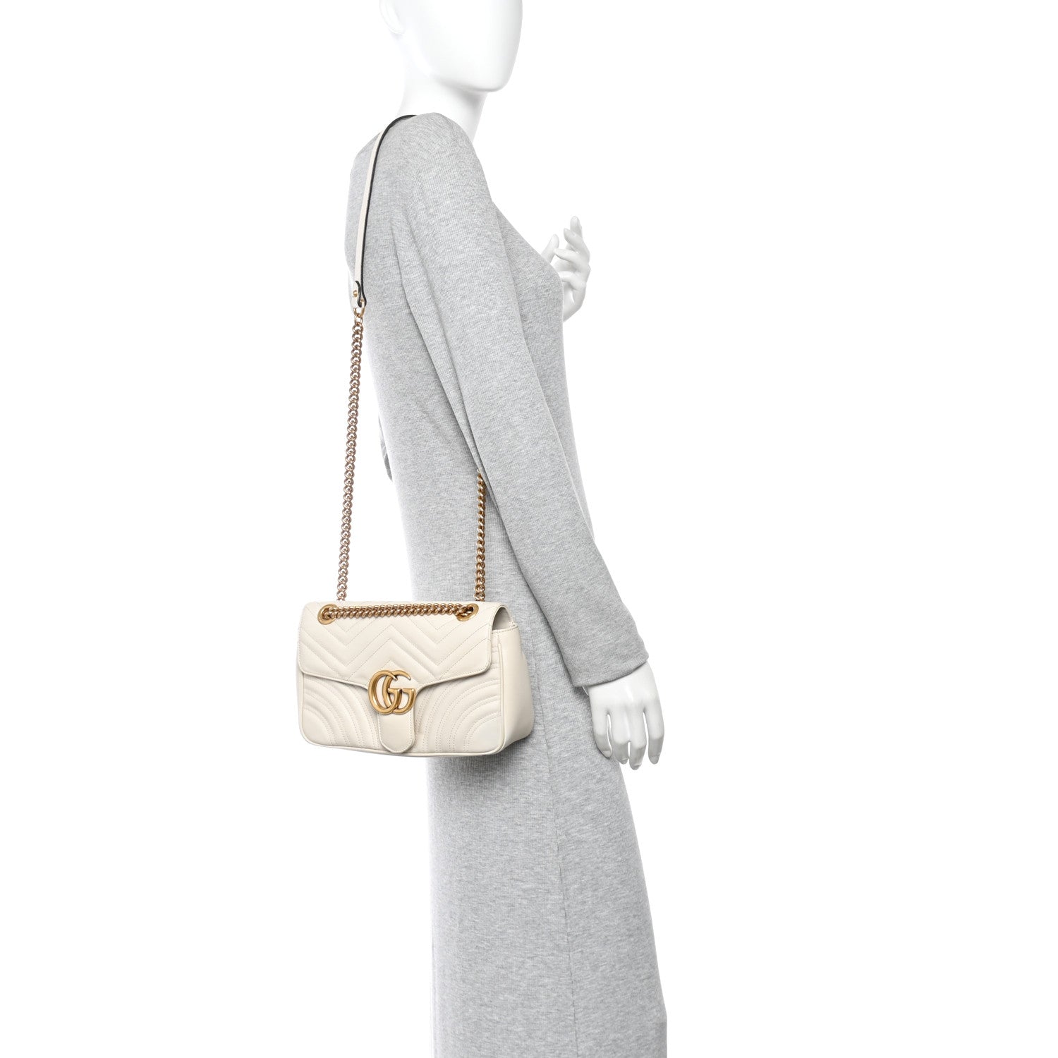 Gucci Calfskin Matelasse Small GG Marmont Shoulder Bag White