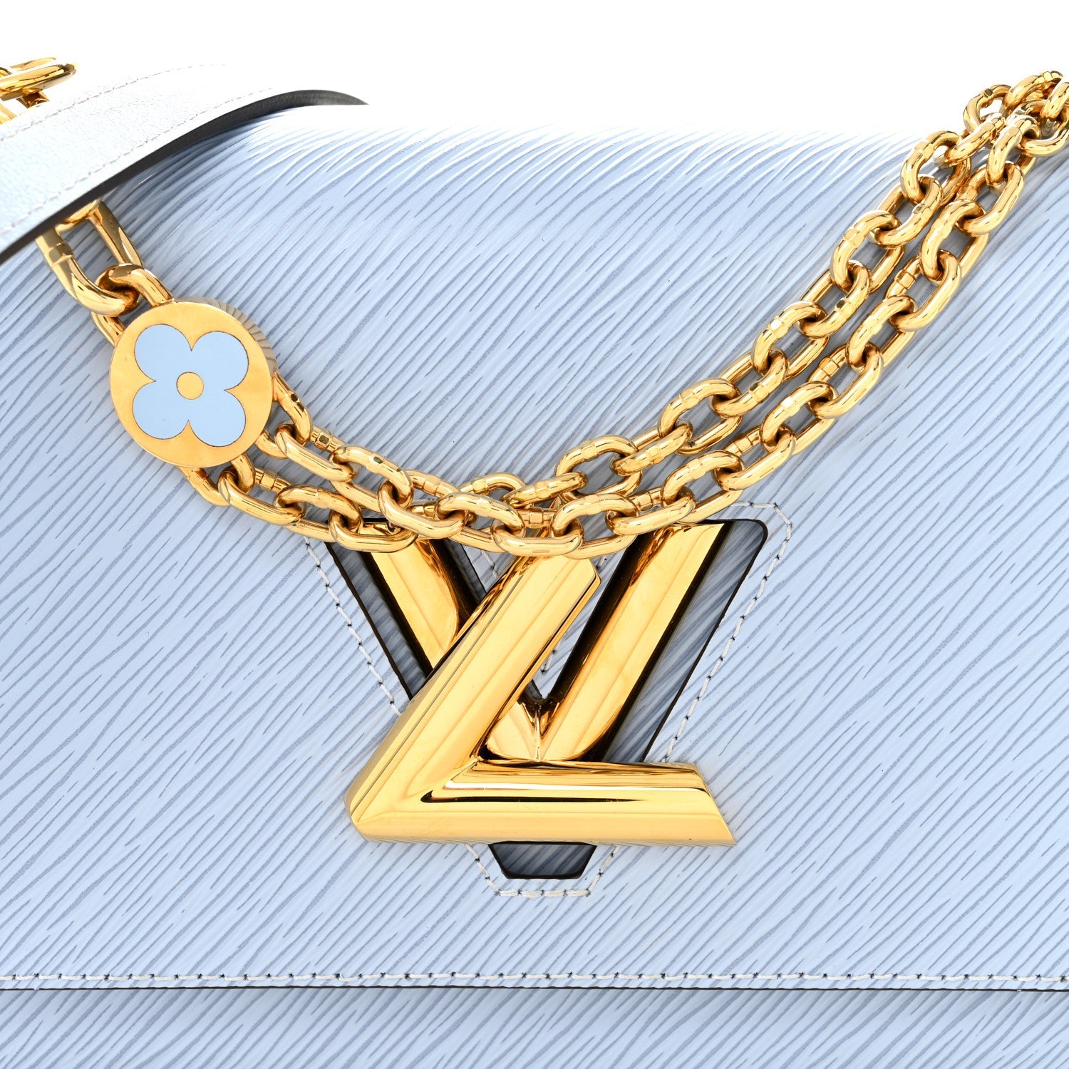 Louis Vuitton Epi Twist Monogram Flower Chain Shoulder Bag MM Blue