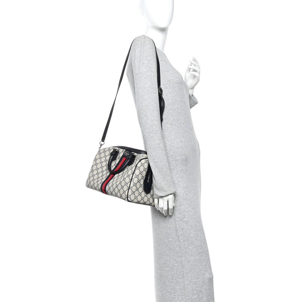 Gucci GG Supreme Monogram Web Medium Ophidia Top Handle Bag Beige Blue