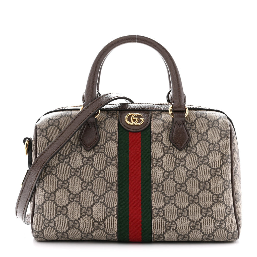 Gucci GG Supreme Monogram Web Small Ophidia Top Handle Bag Beige Ebony
