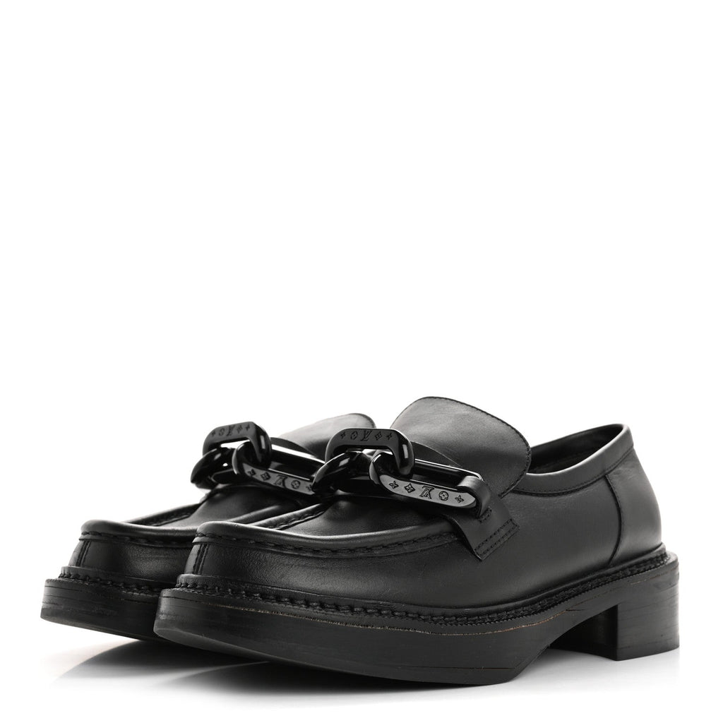 Louis Vuitton Calfskin Oversized Chain Academy Loafers 37.5 Black