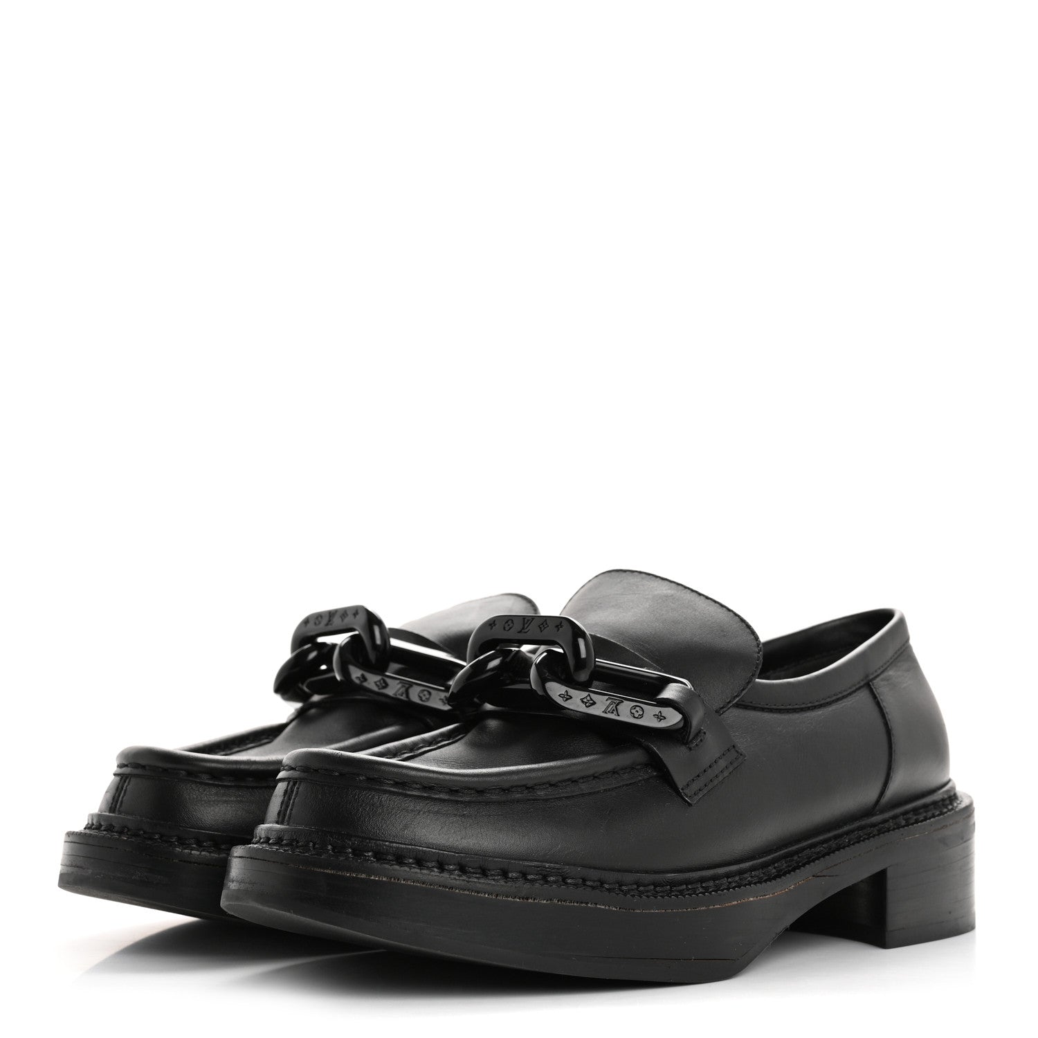 Louis Vuitton Calfskin Oversized Chain Academy Loafers 37.5 Black