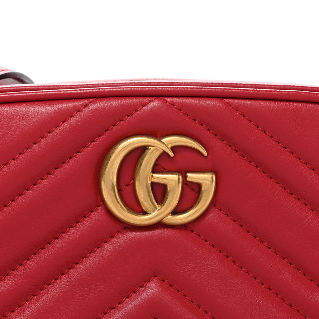 Gucci Calfskin Matelasse Mini GG Marmont Chain Shoulder Bag Hibiscus Red