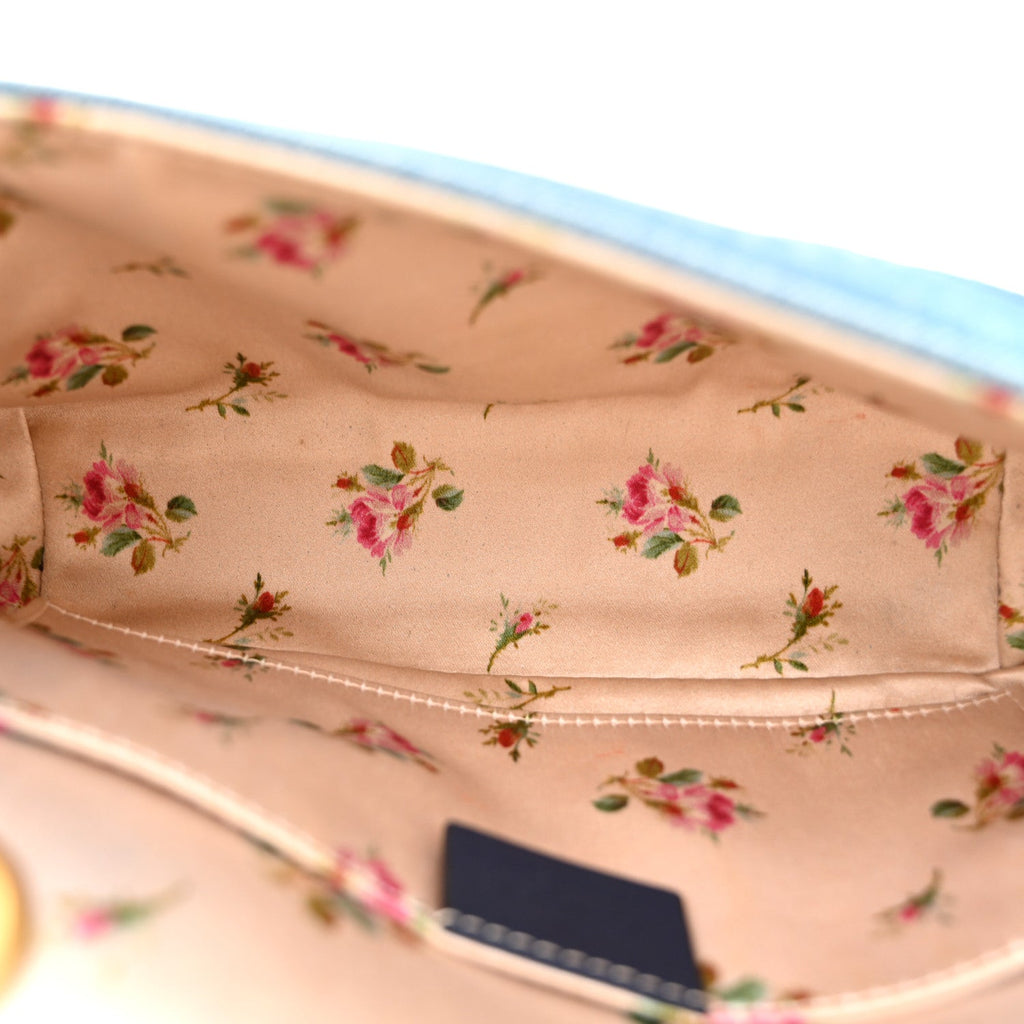 Gucci Denim Matelasse Mini Pearly GG Marmont Shoulder Bag Blue