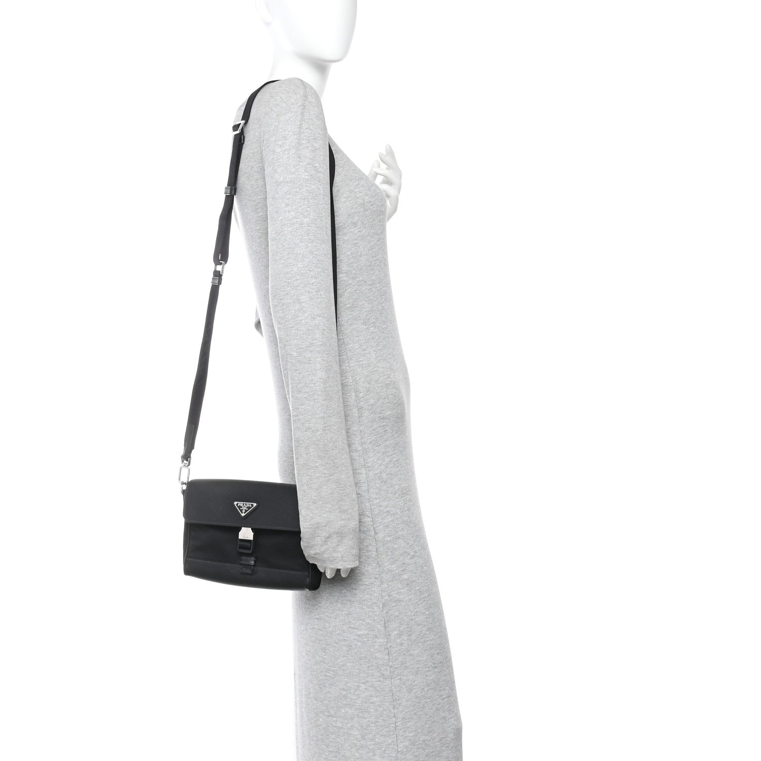 Prada Re-Nylon Saffiano Triangle Shoulder Bag Black