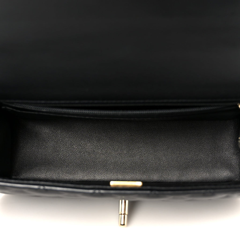 Chanel Lambskin Quilted Mini Top Handle Rectangular Flap Black