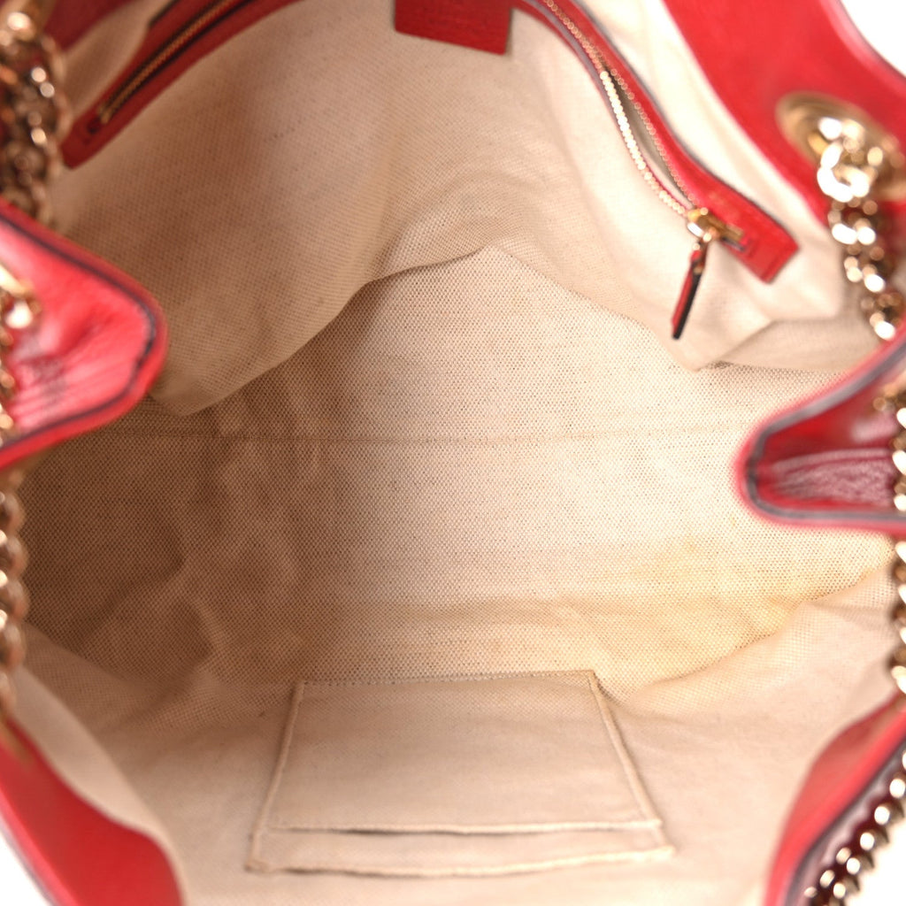 Gucci Pebbled Calfskin Medium Soho Chain Shoulder Bag Tabasco Red