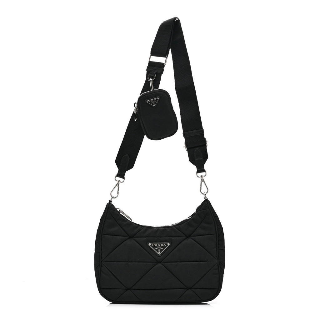 Prada Re-Nylon Triangle Padded Patchwork Shoulder Bag Black