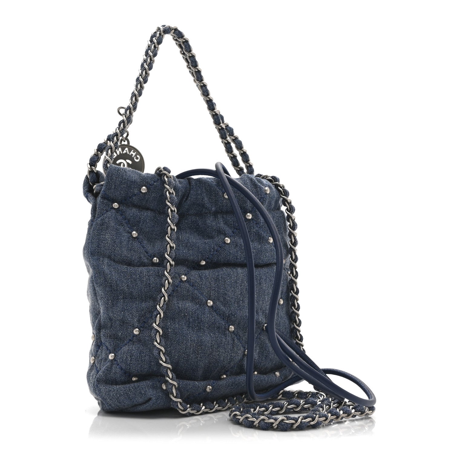 Chanel Washed Denim Quilted Studded Mini Chanel 22 Blue