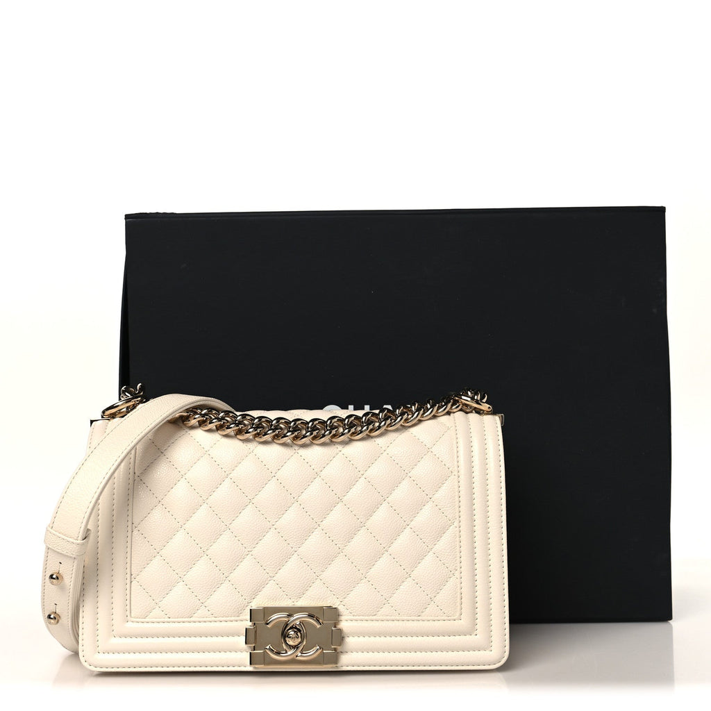 Chanel Caviar Quilted Medium Boy Flap White