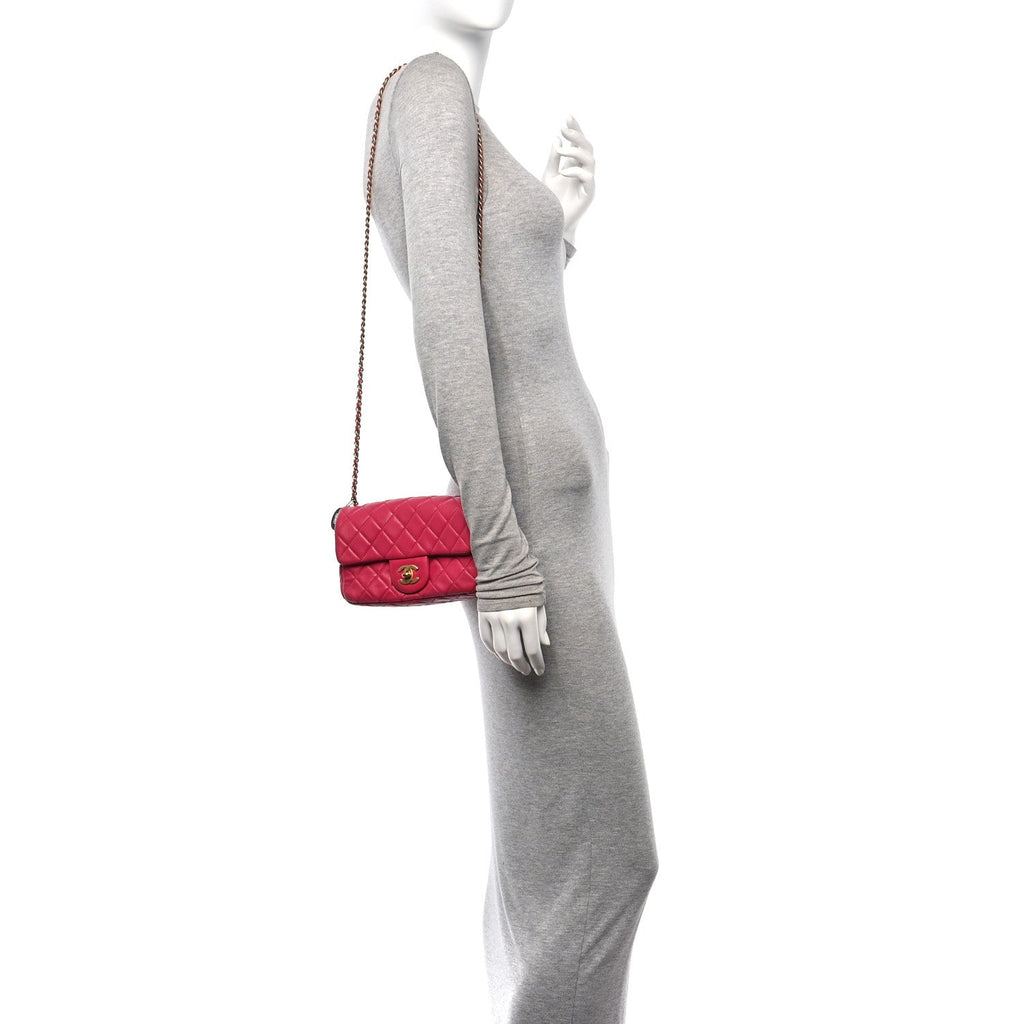 Chanel Lambskin Quilted Mini Rectangular Pearl Crush Flap Fuchsia
