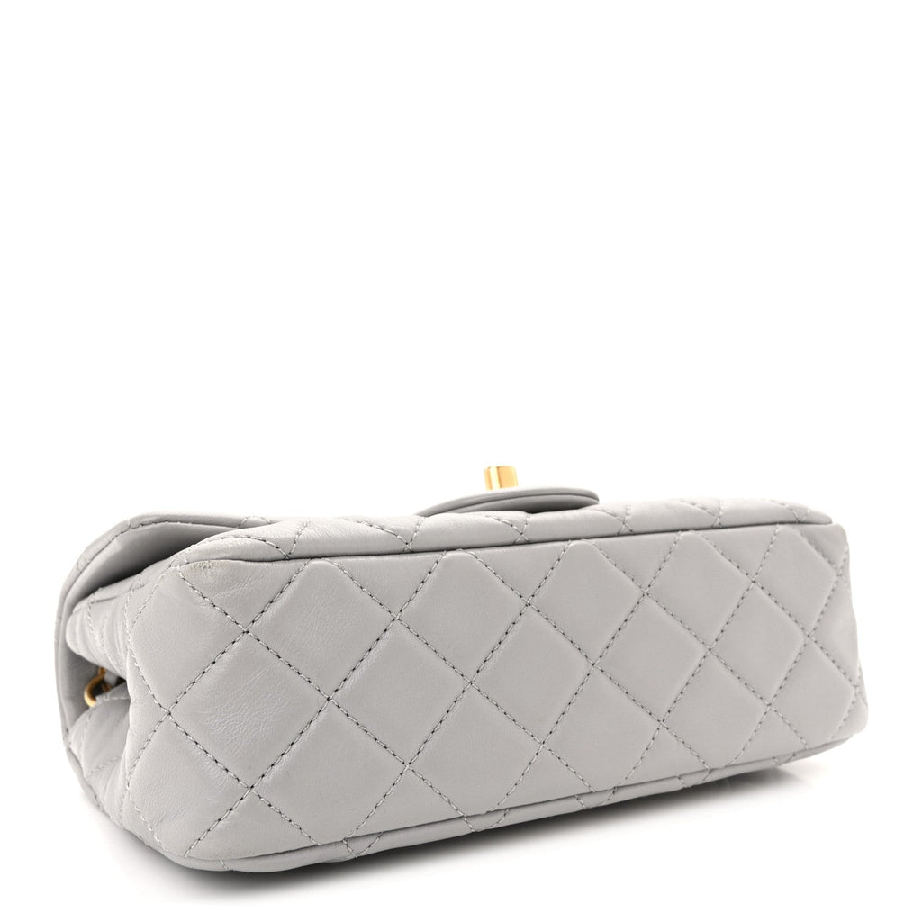 Chanel Lambskin Quilted Mini Rectangular Pearl Crush Flap Grey