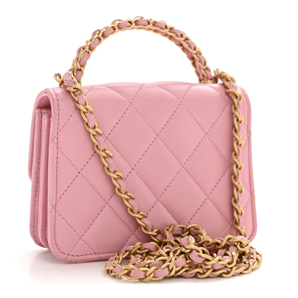Chanel Lambskin Quilted Pick Me Up Mini Wallet On Chain Light Pink