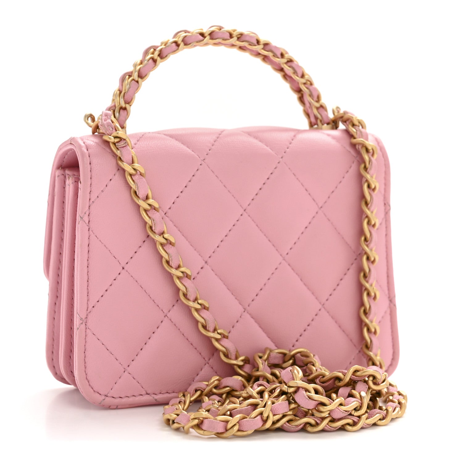 Chanel Lambskin Quilted Pick Me Up Mini Wallet On Chain Light Pink