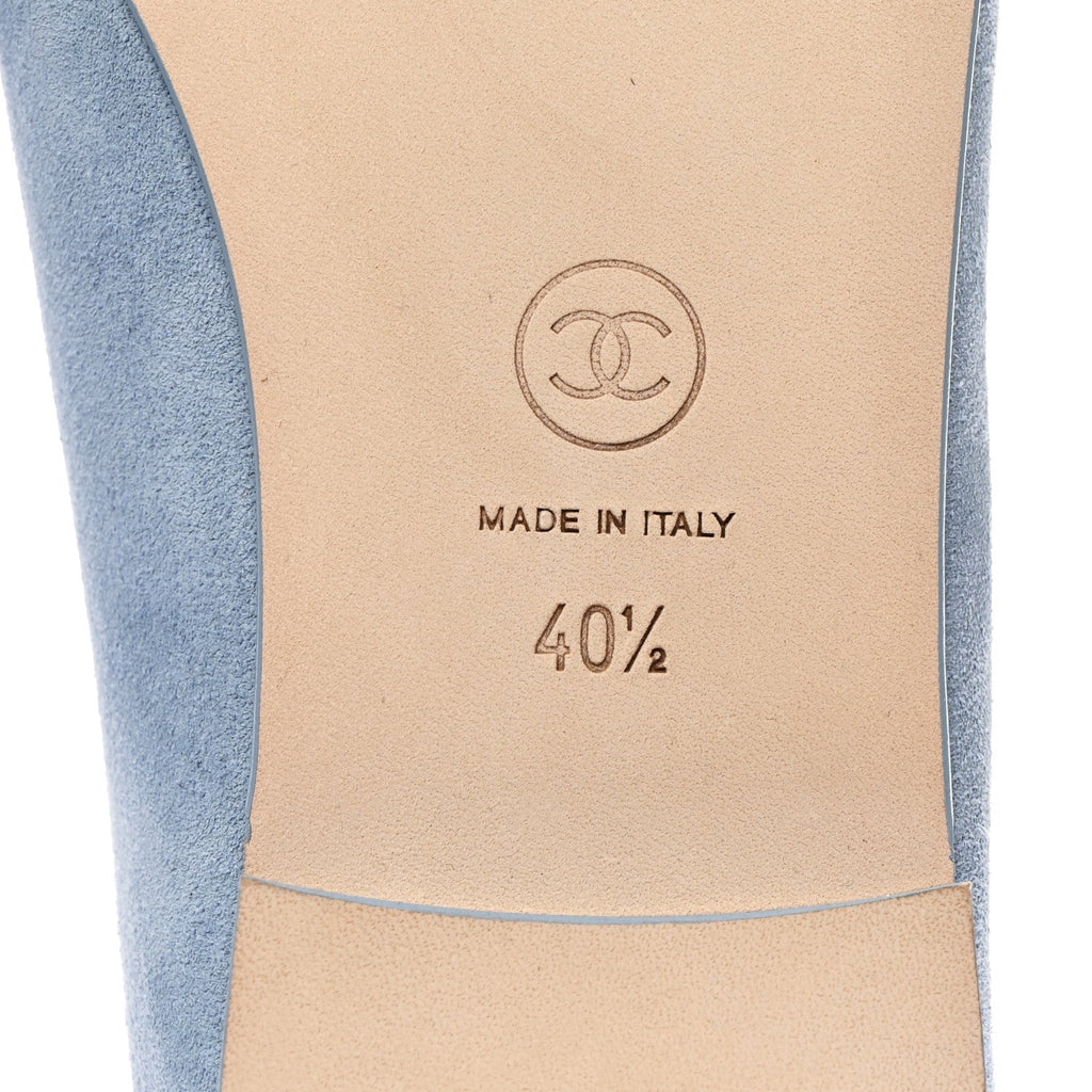 Chanel Suede Calfskin Cap Toe CC Ballerina Flats 40.5 Light Blue Turquoise