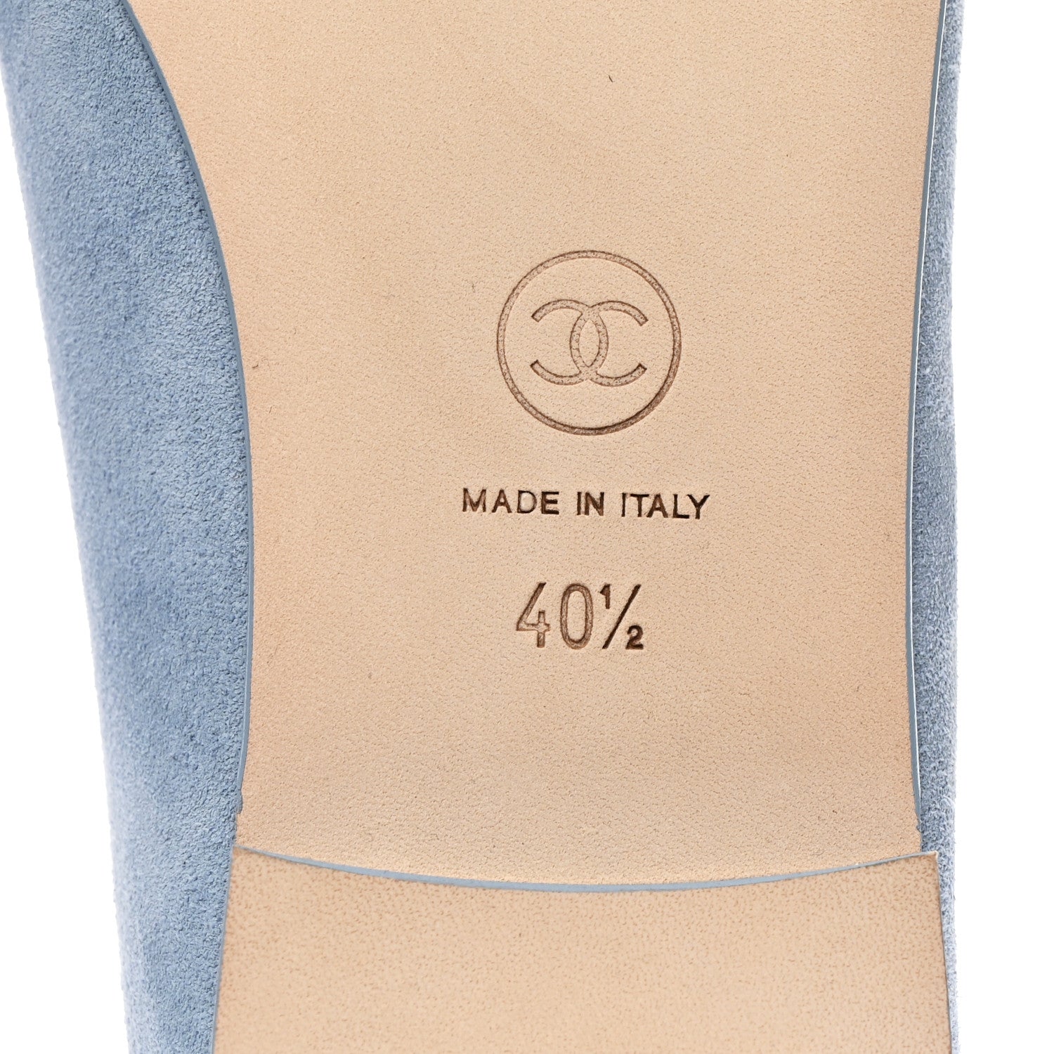 Chanel Suede Calfskin Cap Toe CC Ballerina Flats 40.5 Light Blue Turquoise