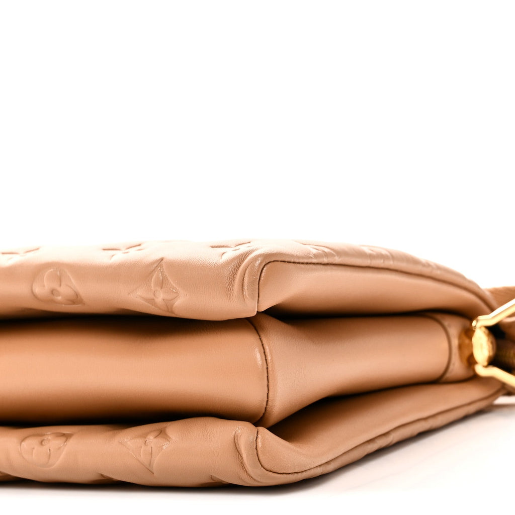 Louis Vuitton Lambskin Embossed Monogram Coussin PM Camel