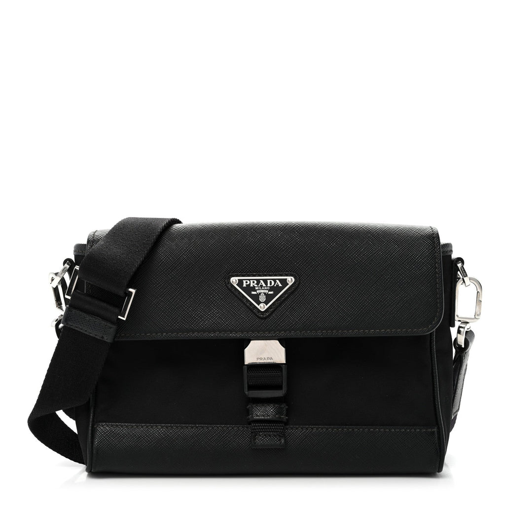 Prada Re-Nylon Saffiano Triangle Shoulder Bag Black