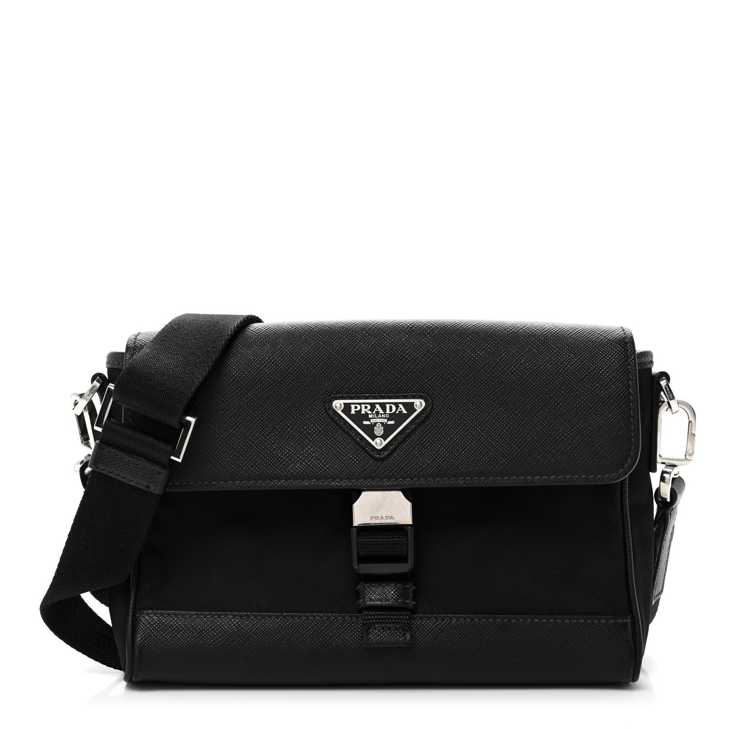 Prada Re-Nylon Saffiano Triangle Shoulder Bag Black