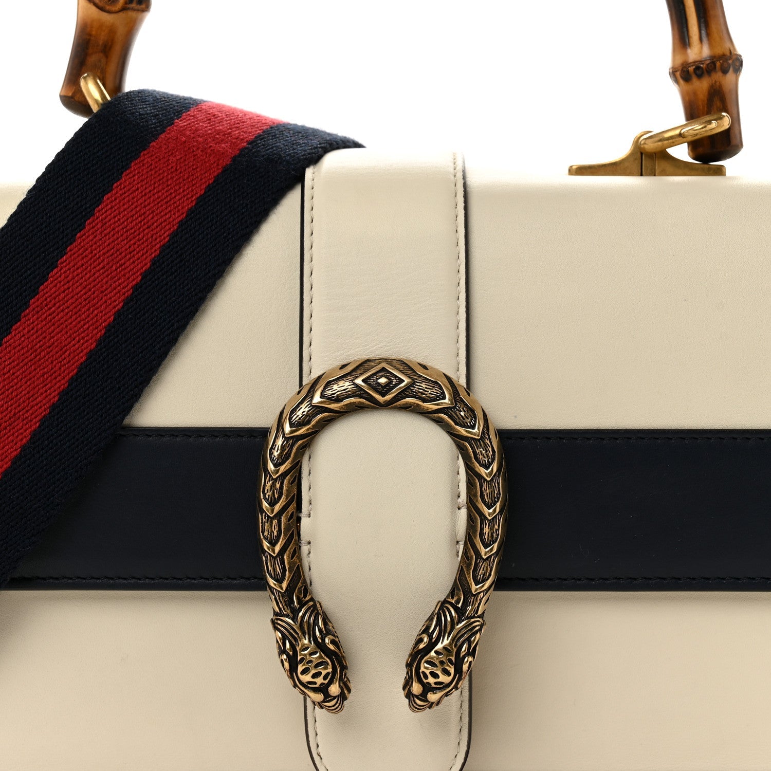 Gucci Calfskin Bamboo Web Medium Dionysus Top Handle Bag White Blue Hibiscus Red