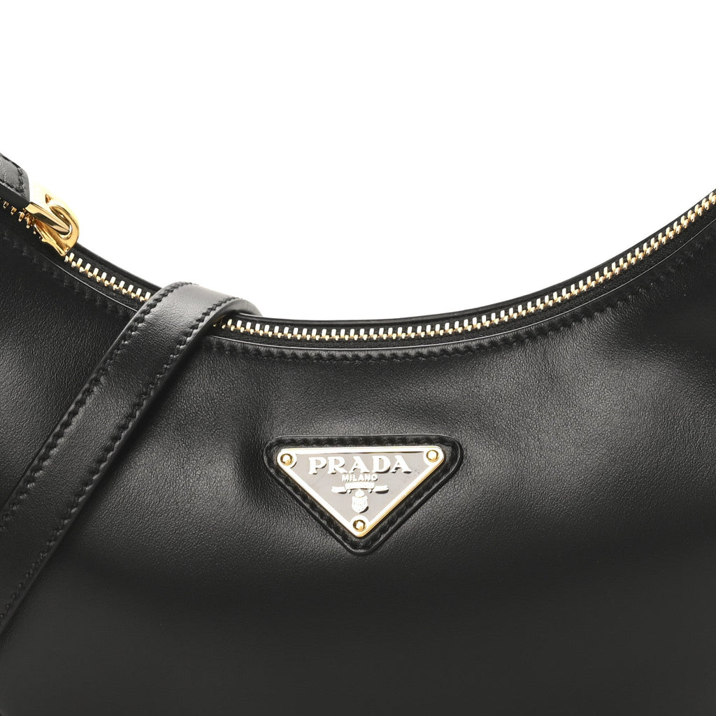 Prada Soft Calfskin Arque Shoulder Bag Black