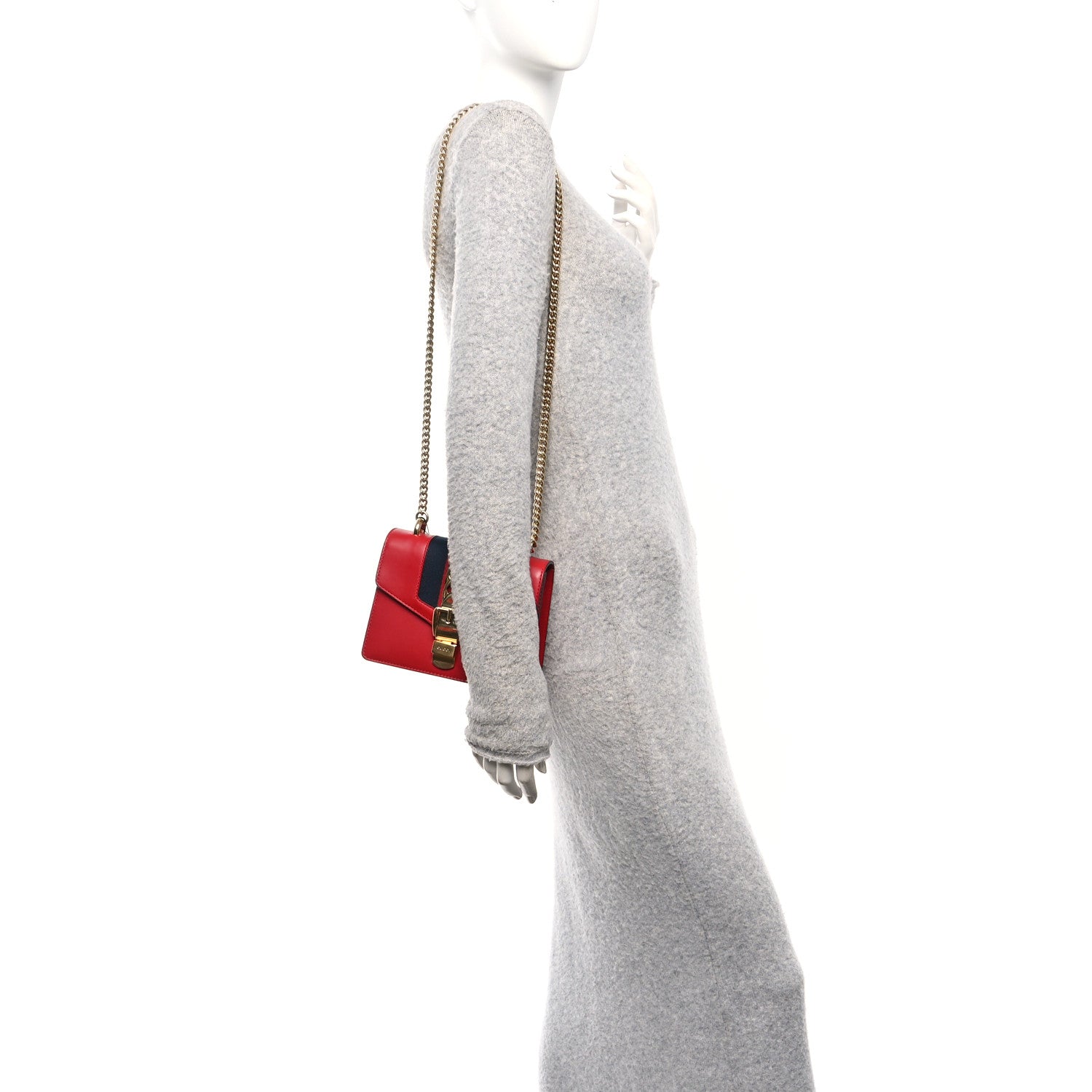 Gucci Calfskin Mini Sylvie Chain Shoulder Bag Hibiscus Red
