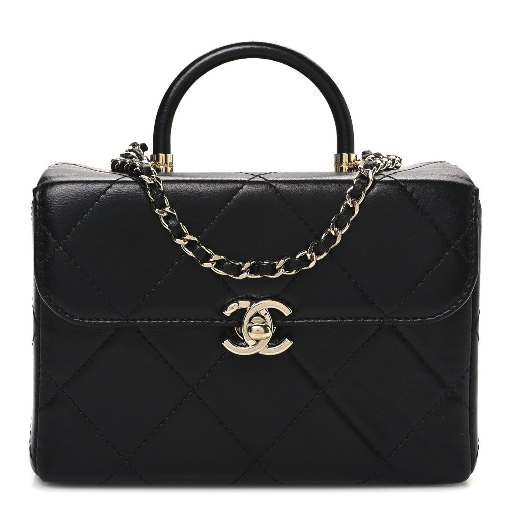 Chanel Shiny Calfskin Quilted CC Handle Vanity Flap Bag Black
