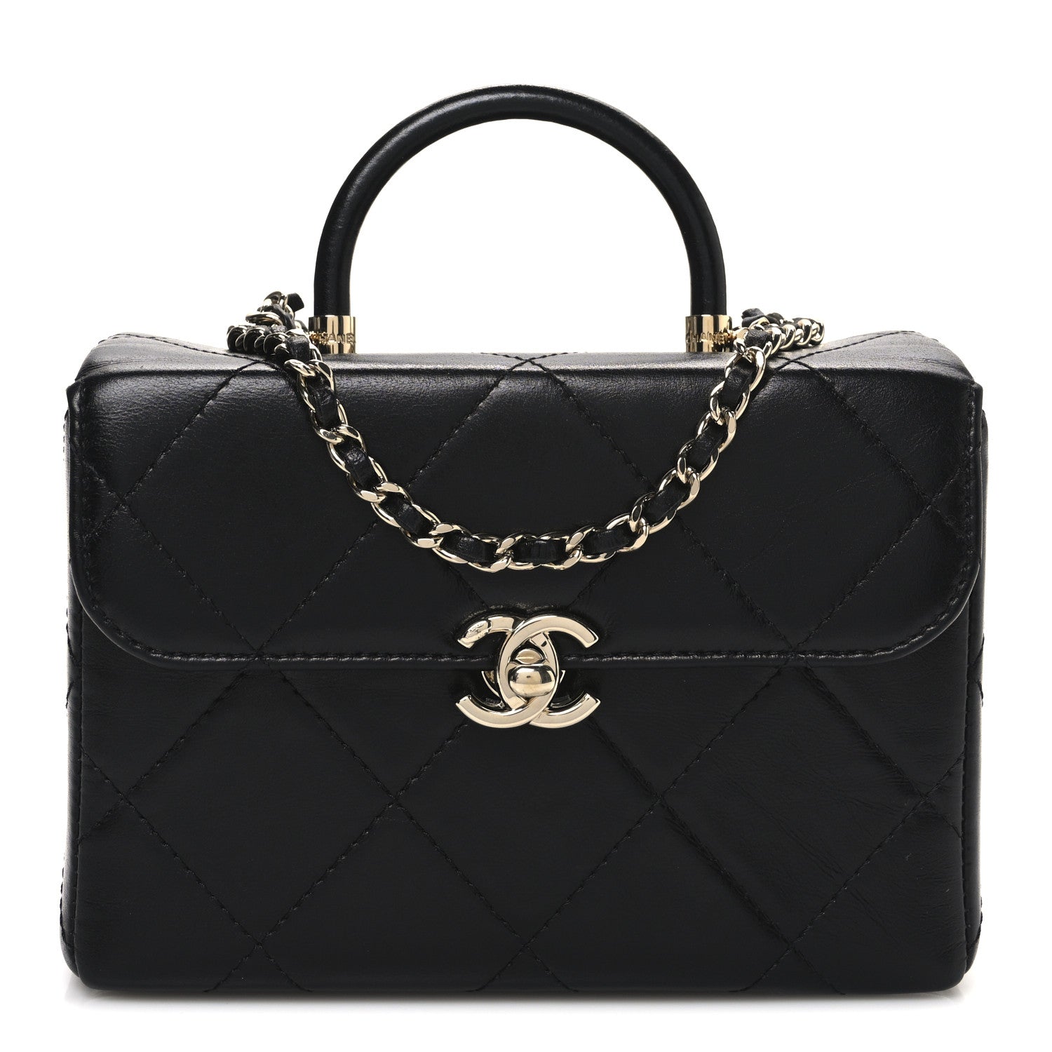 Chanel Shiny Calfskin Quilted CC Handle Vanity Flap Bag Black