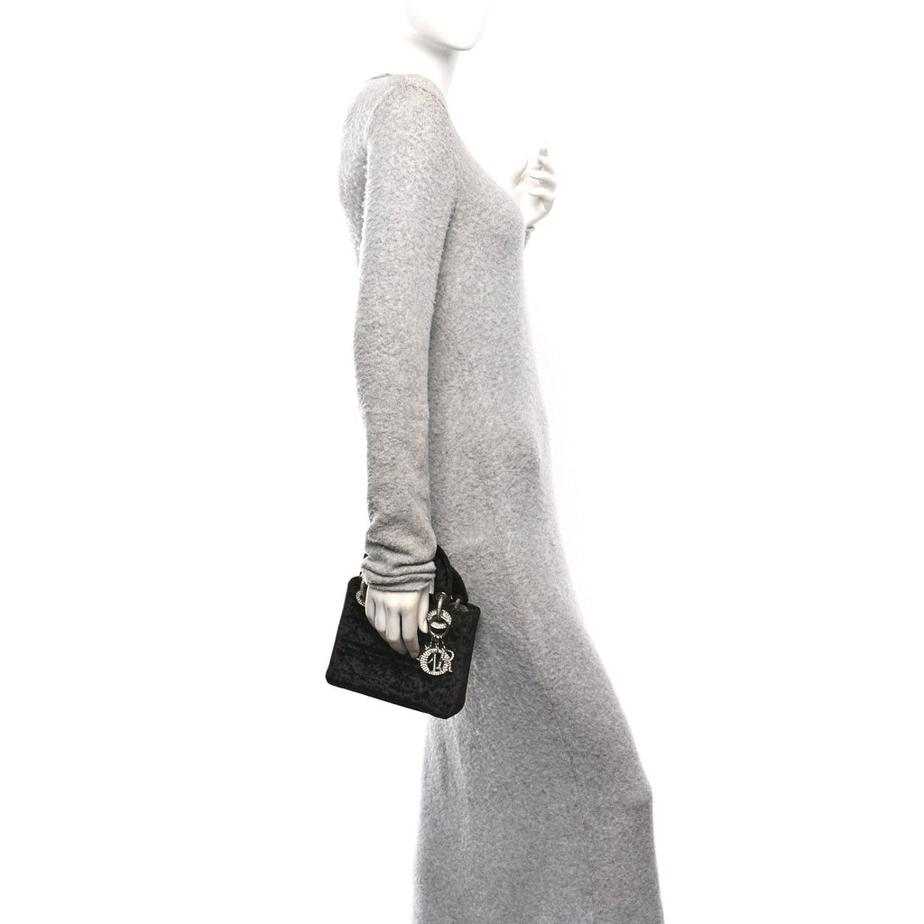 Christian Dior Velvet Crystal Mini Lady Dior Black