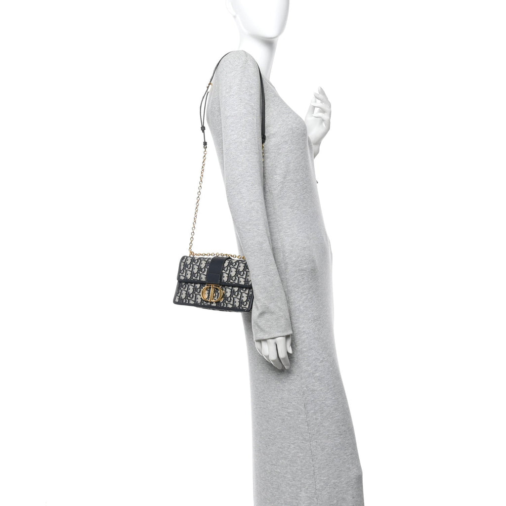 Christian Dior Oblique 30 Montaigne East West Chain Flap Bag Blue