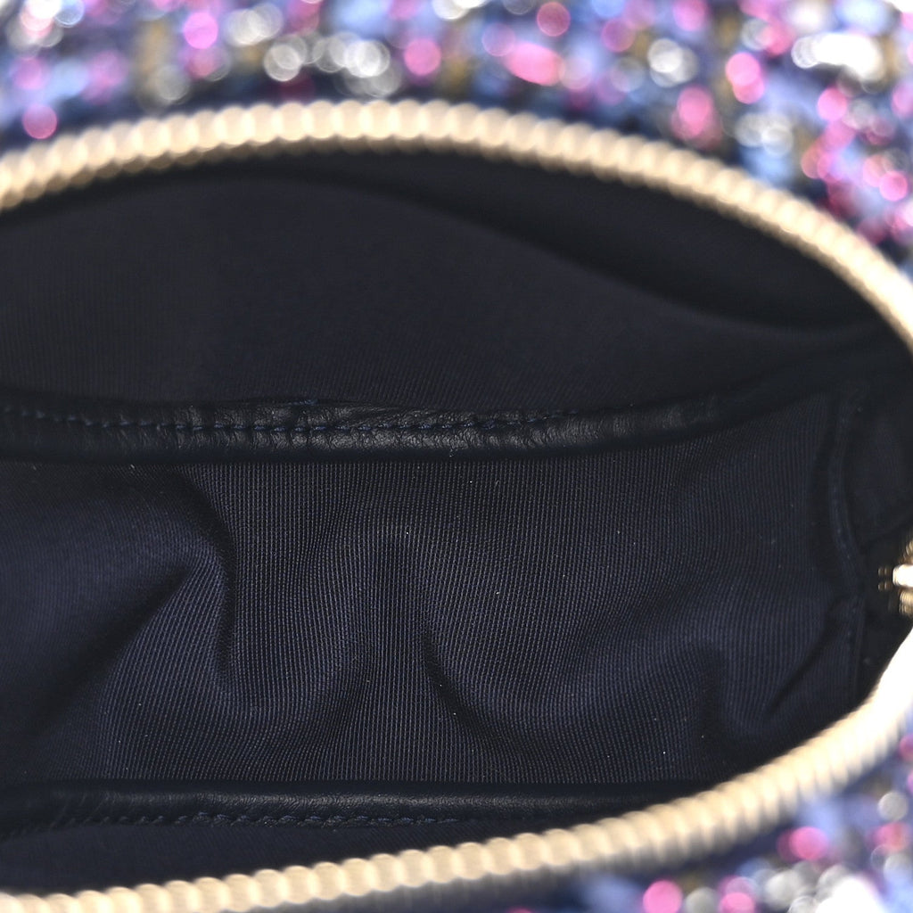Chanel Tweed Quilted Round Clutch With Chain Multicolor