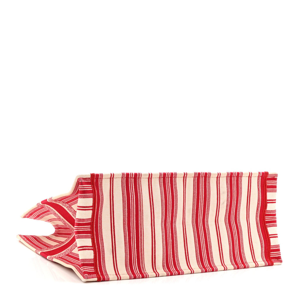 Christian Dior Canvas Embroidered Mykonos Large Striped Book Tote Red