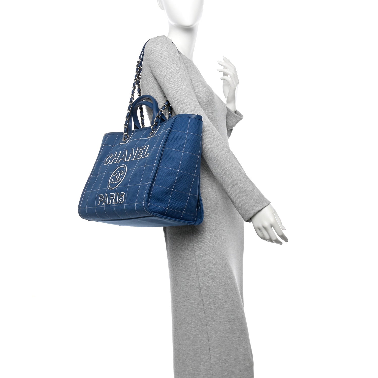 Chanel Cotton Medium Deauville Tote Blue White