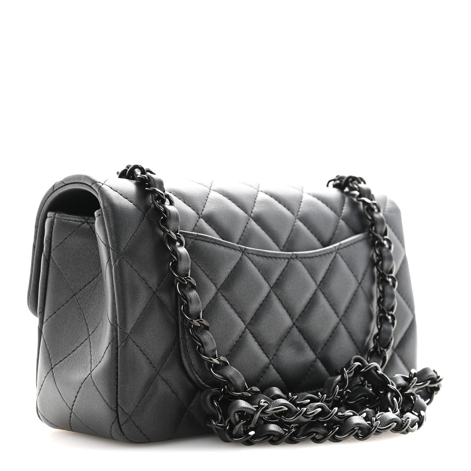 Chanel Pearly Lambskin Quilted Mini Rectangular Flap So Black