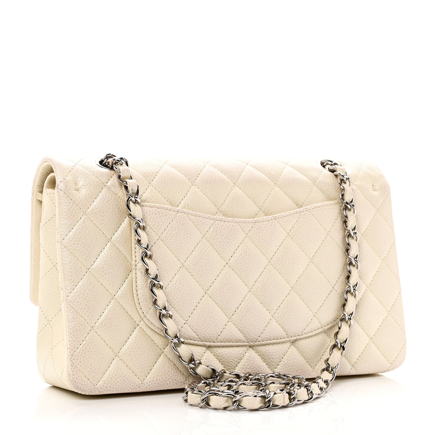 Chanel Iridescent Caviar Quilted Medium Double Flap White