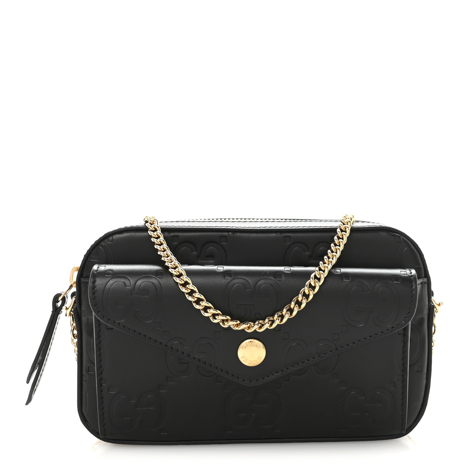 Gucci Calfskin GG Super Mini Debossed Chain Wallet Black