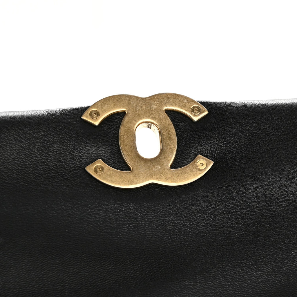 Chanel Shiny Goatskin Quilted Large Chanel 19 Flap Black
