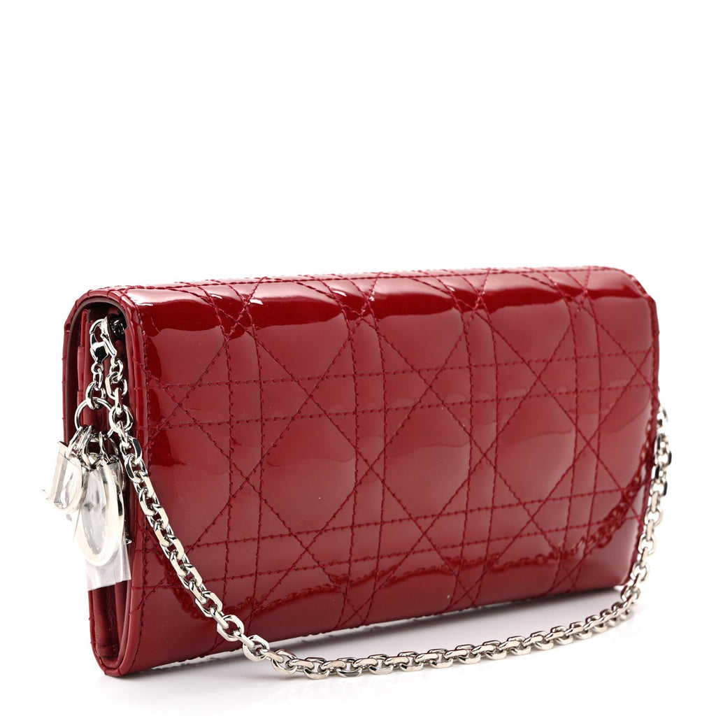 Christian Dior Patent Cannage Lady Dior Rendezvous Wallet On Chain Rouge Ceris