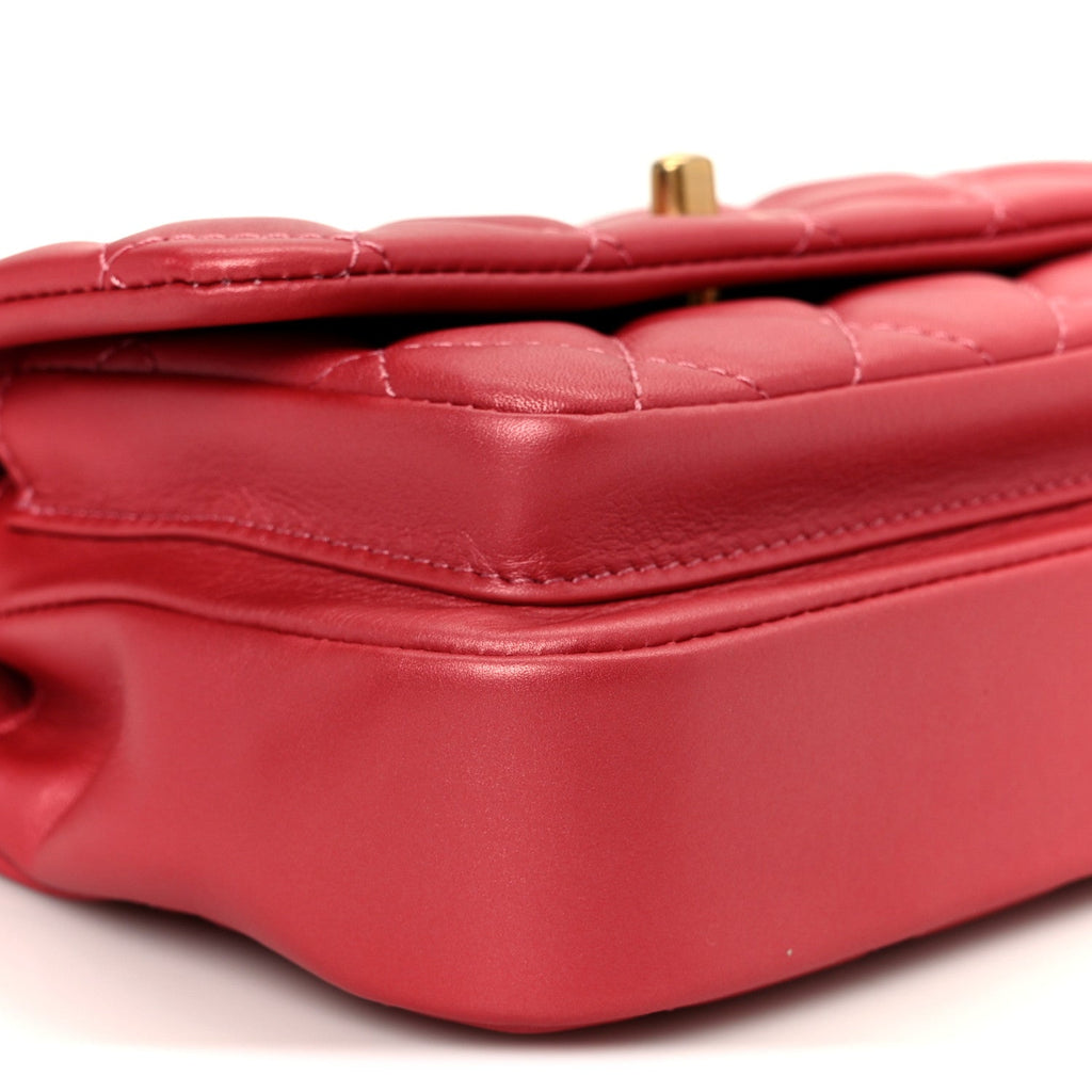 Chanel Metallic Calfskin Quilted Top Handle Flap Dark Pink