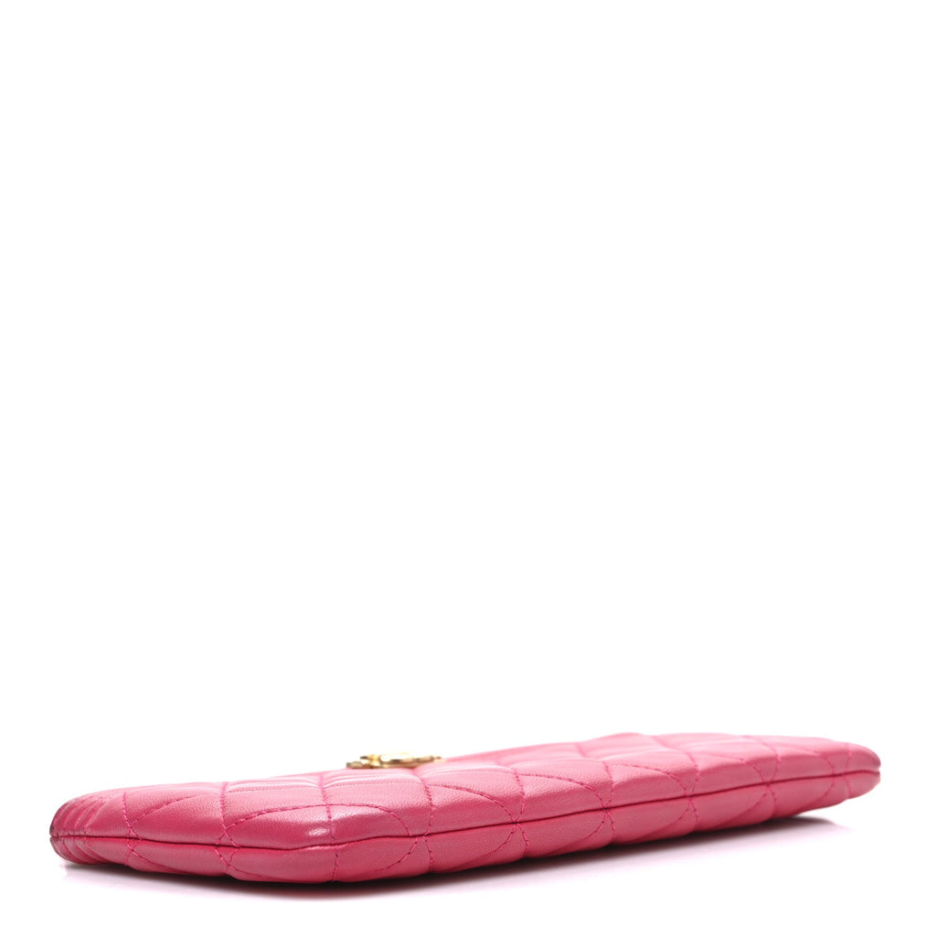 Lambskin Quilted Small Boy Zipped Pouch Dark Pink