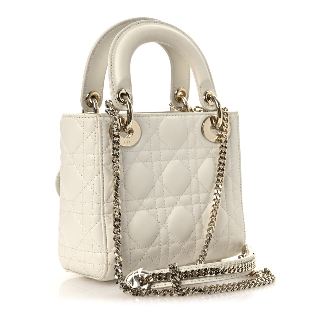Christian Dior Lambskin Cannage Mini Lady Dior White