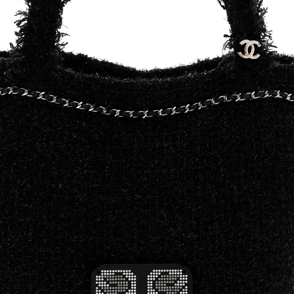 Chanel Tweed Resin Strass Large Robot Shopping Bag Black