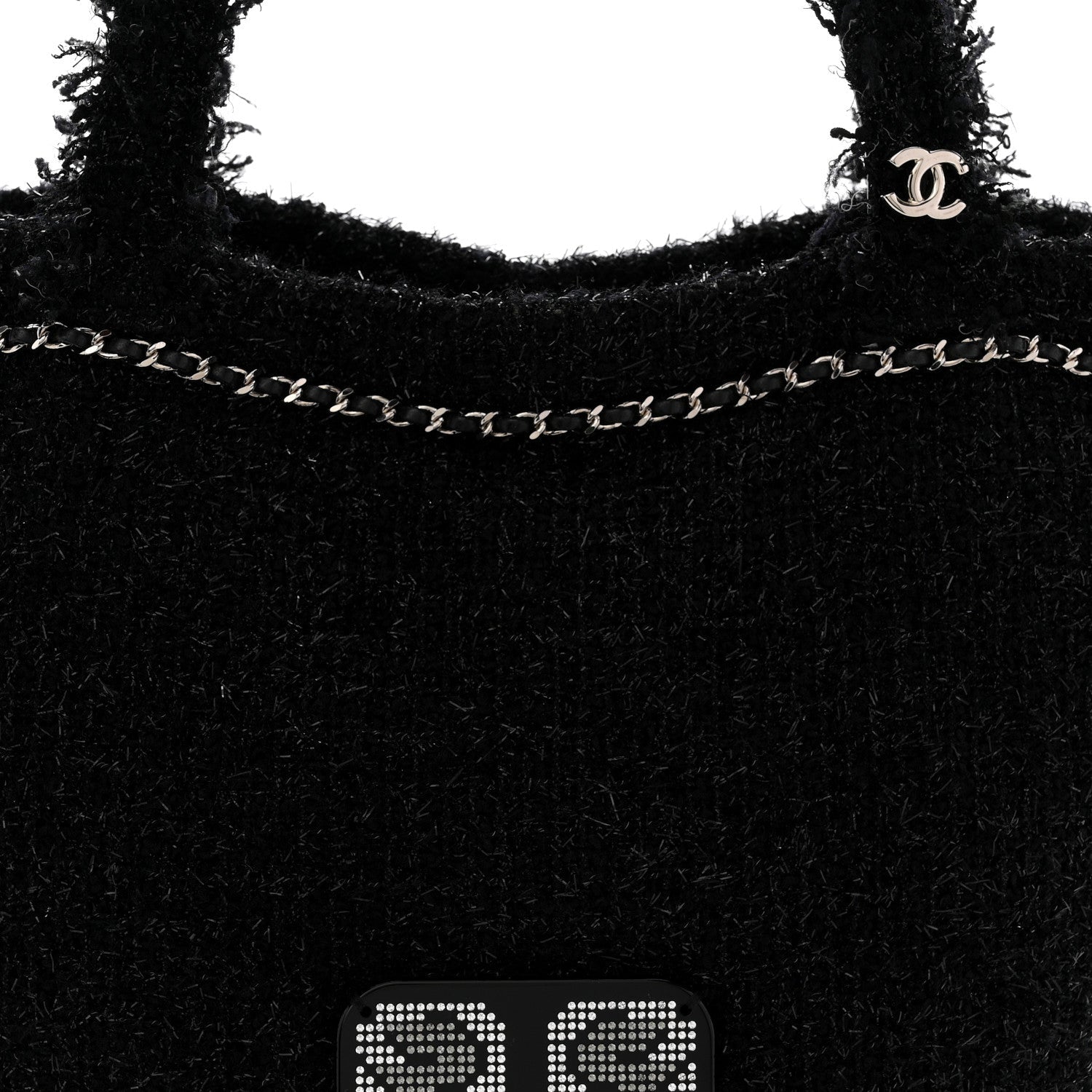 Chanel Tweed Resin Strass Large Robot Shopping Bag Black