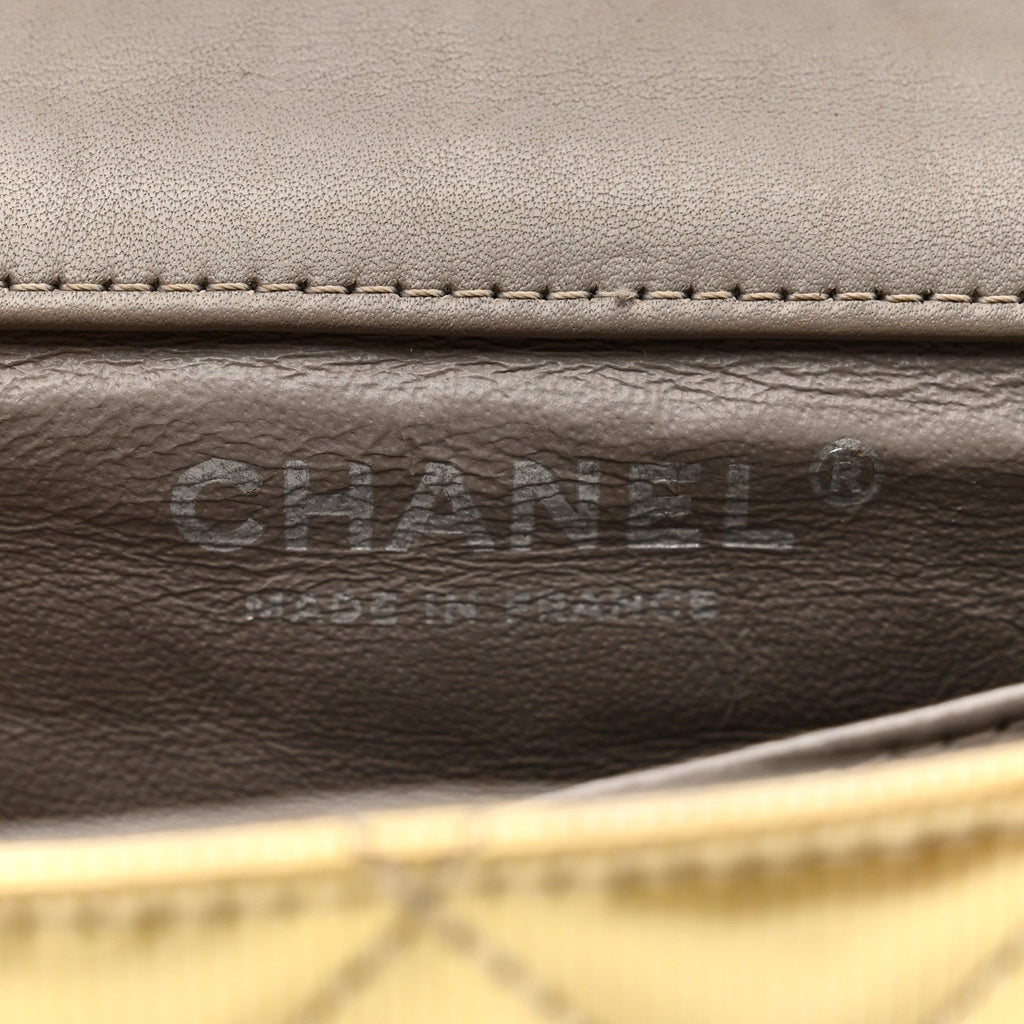 Chanel Striated Patent Quilted Extra Mini Rectangular Flap Gold