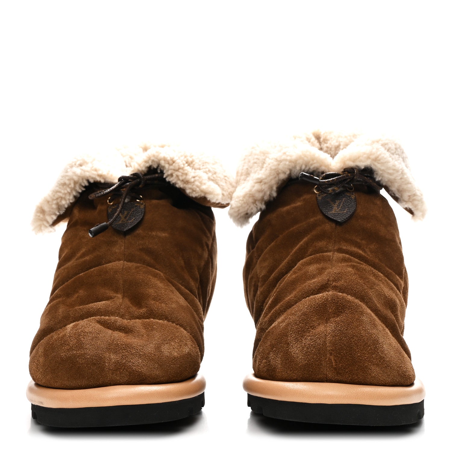 Louis Vuitton Suede Shearling Quilted Flat Ankle Boot 41 Beige