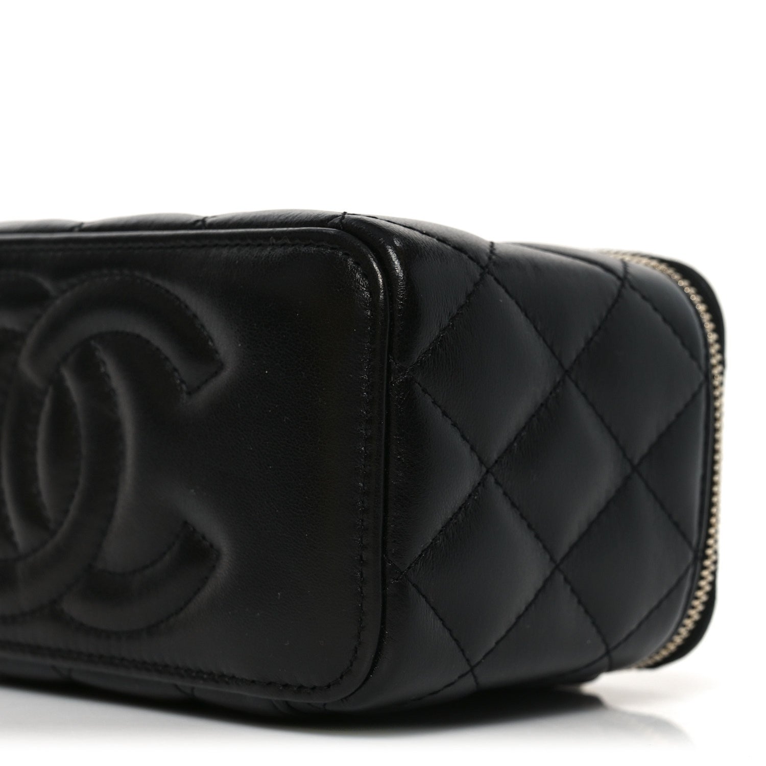 Chanel Lambskin Quilted Pearl Crush Small Vanity Case With Chain Black