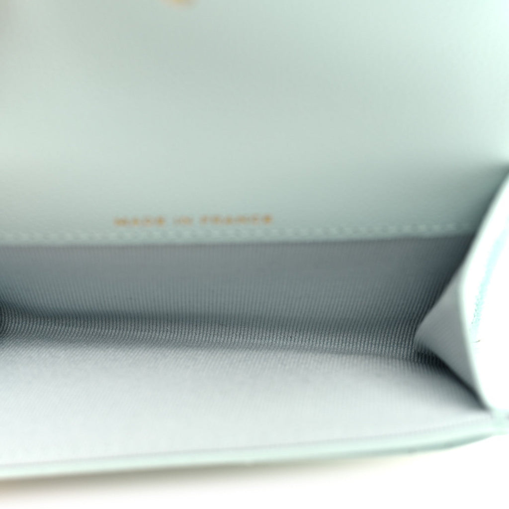 Caviar Quilted Flap Card Holder Wallet Light Blue