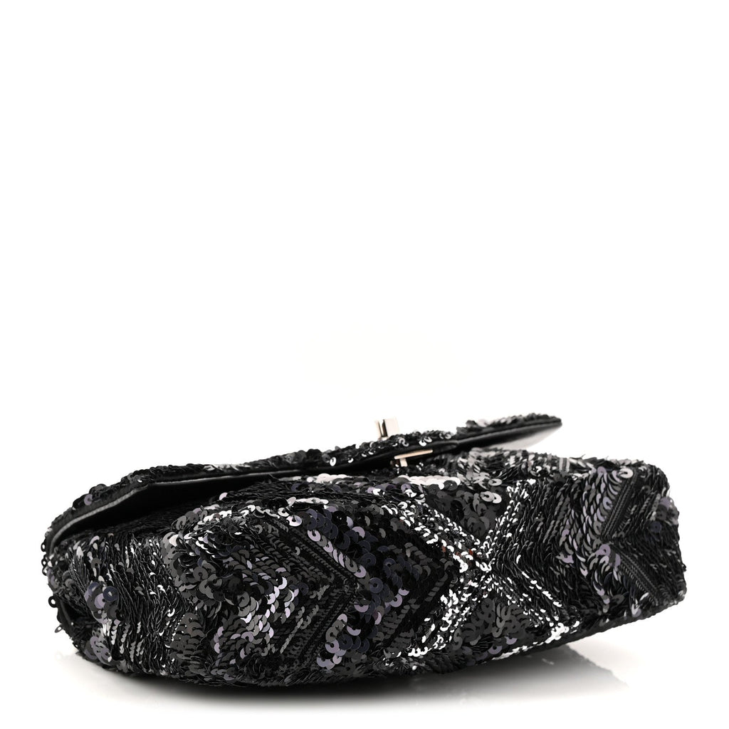 Chanel Sequins Chevron Mini Rectangular Flap Black