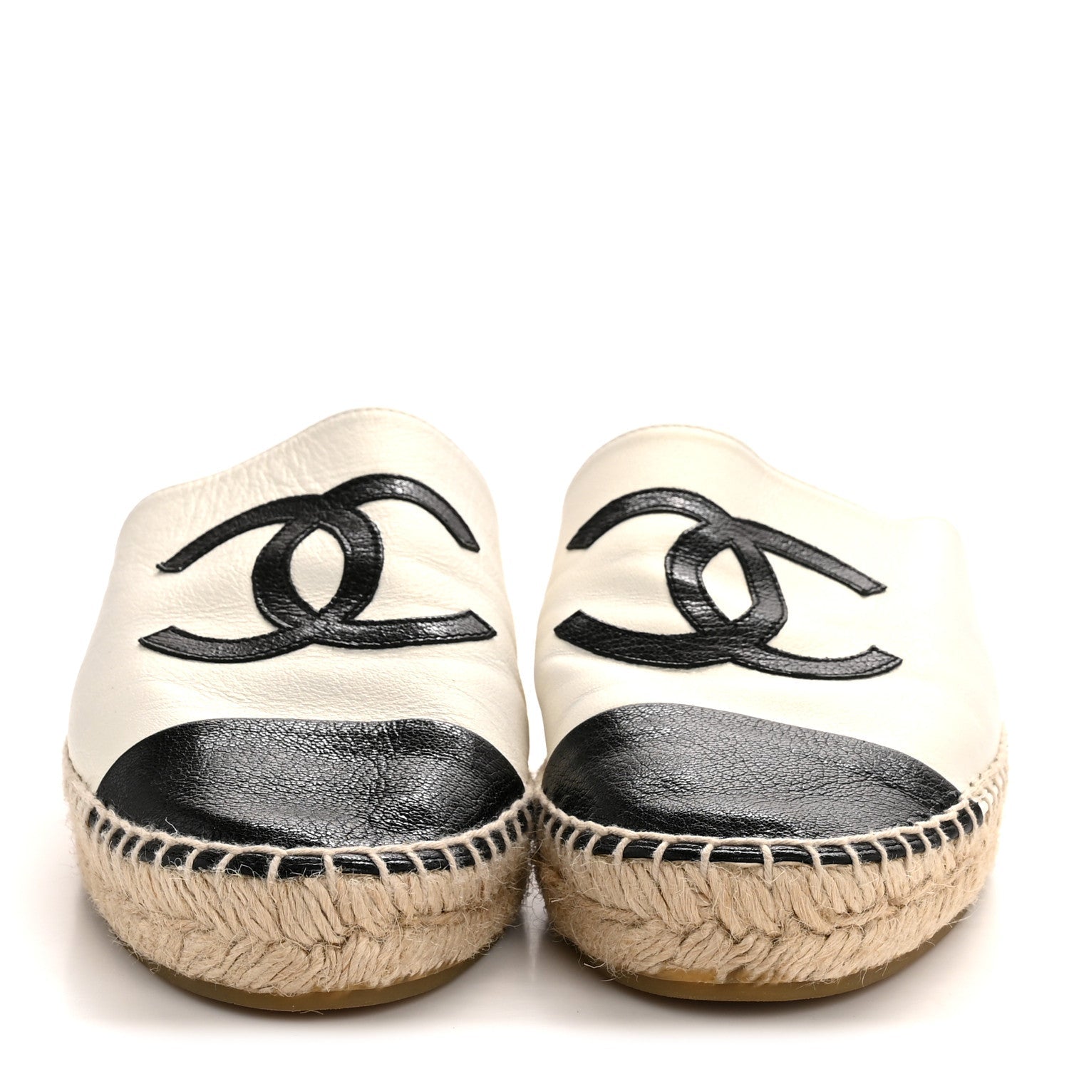 Iridescent Goatskin CC Espadrille Mules 39 Ivory Black
