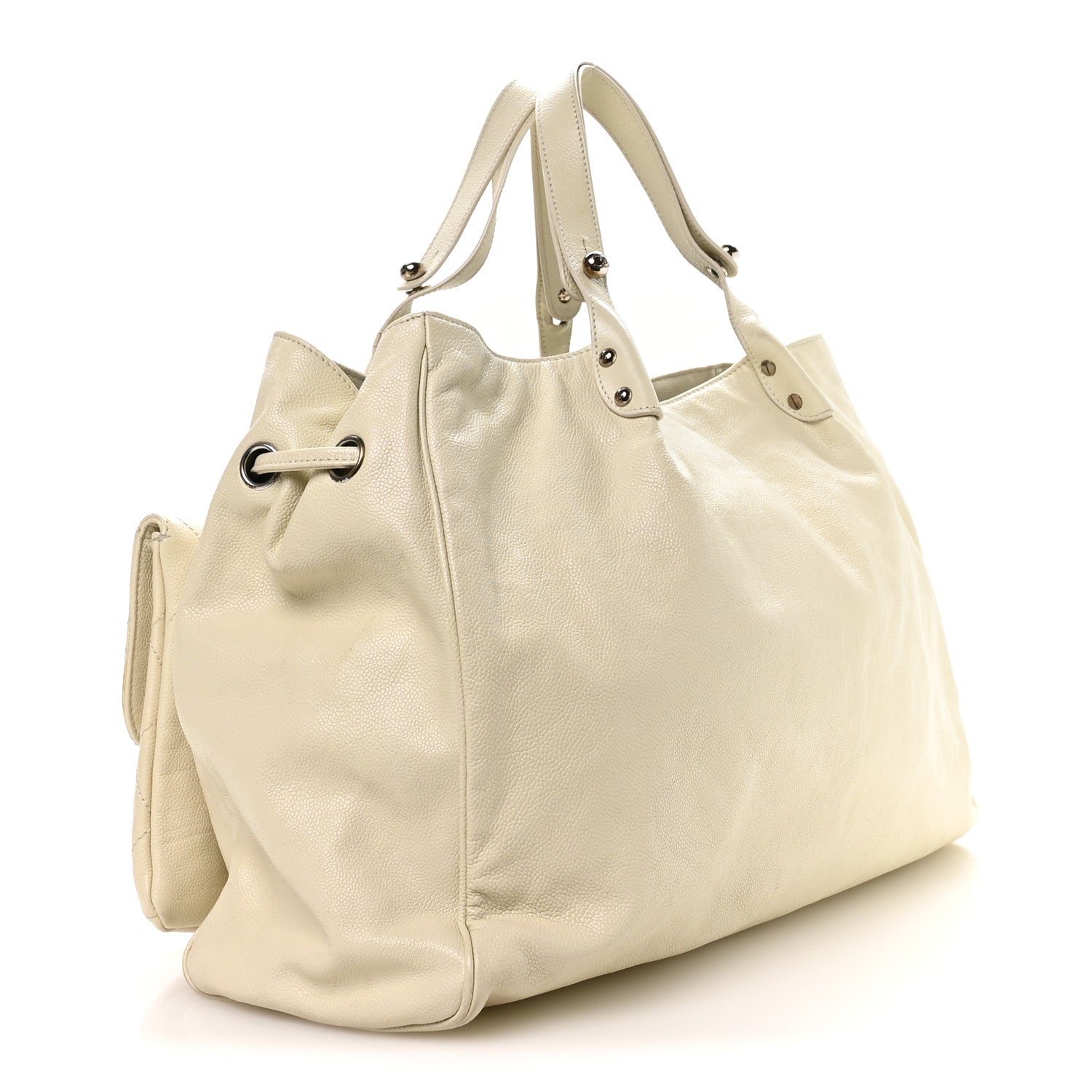 Chanel Glazed Caviar Reissue Double Pocket In the City Tote White